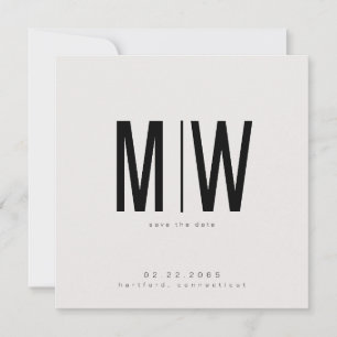 Beige Sleek Square Monogram Bröllop spara datum
