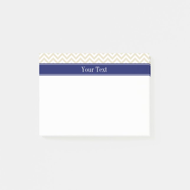 Beige SLg Chevron Navy Namn Monogram Post-it Block (Framsida)