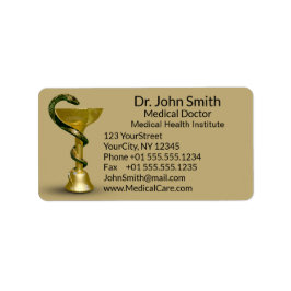 Beige Snake Bowl Hygieia Guld Caduceus Medical Adressetikett