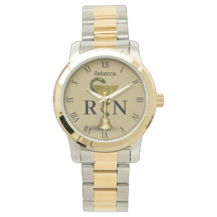 Beige Snake Bowl Hygieia Medical Guld Nurse RN Armbandsur