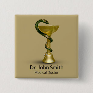 Beige Snake Medical Bowl Hygieia Guld Caduceus Knapp