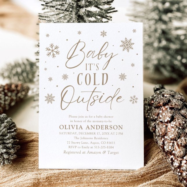 Beige Snowflake Baby Det är Kall utanför babyskabu Inbjudningar (Beige Snowflake Baby It's Cold Outside Baby Shower Invitation)