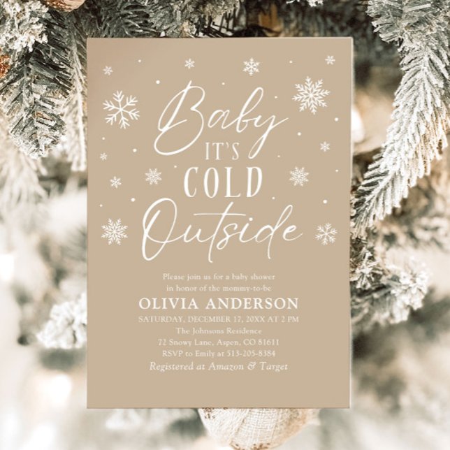 Beige Snowflake Baby Det är Kall utanför babyskabu Inbjudningar (Beige Snowflake Baby It's Cold Outside Baby Shower Invitation)
