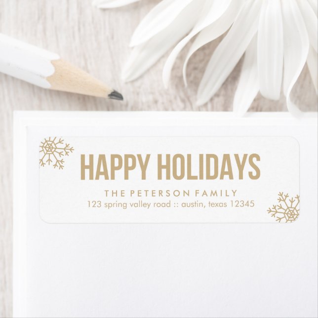 Beige Snowflake Helgdag Returadress Etikett (Insitu)