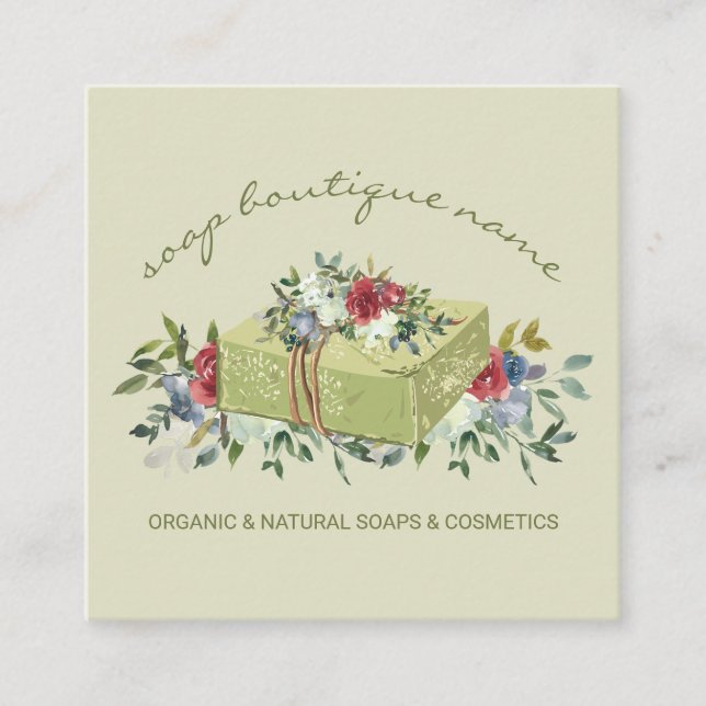 Beige Soap Boutique Grön traditionell Fyrkantigt Visitkort (Framsida)