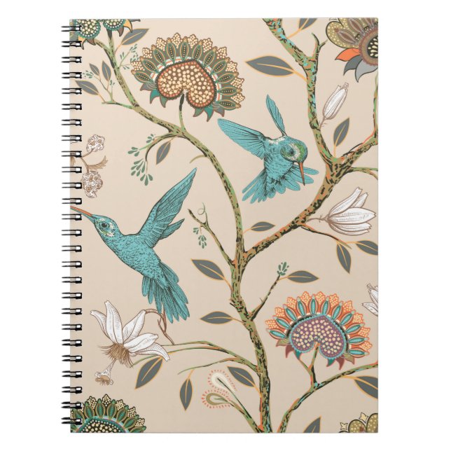 Beige sömlös mönster med stiliserade blommor och b anteckningsbok (Framsidan)