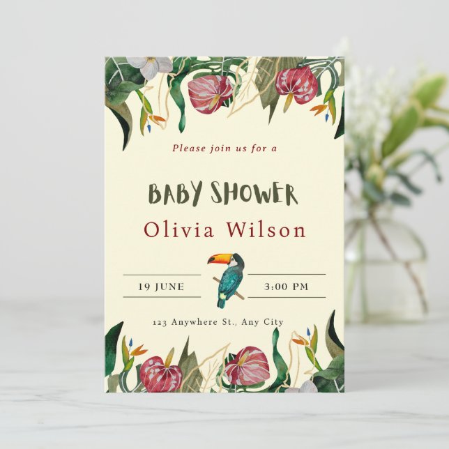 Beige söt blommig baby shower inbjudan (Stående Fram)