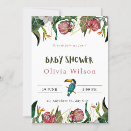 Beige söt blommig inbjudan till baby shower