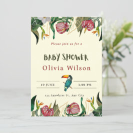 Beige söt blommig inbjudan till baby shower