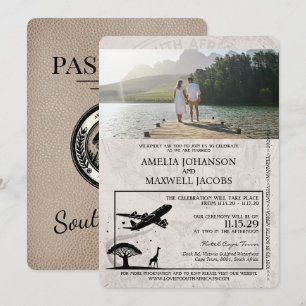 Beige South Afrika Passport Wedding bjudande Inbjudningar