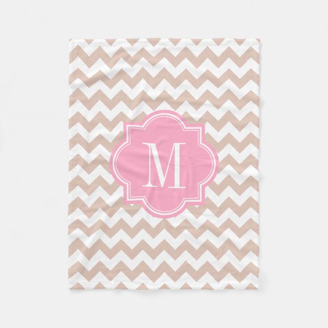 Beige sparre med den rosa monogramen fleecefilt (Framsidan)