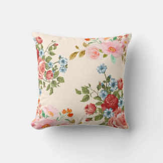 Beige Square Pillow med Blommönstret Elegant Kudde