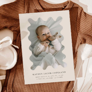 Beige Squiggly Ram Birth Anouncement Photo Meddelande