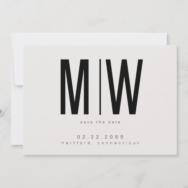 Beige Stort Monogram Bröllop Spara Datum Datumet (Framsida)