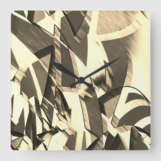 Beige streaks på en brun, förbryllad bild fyrkantig klocka (Framsida)