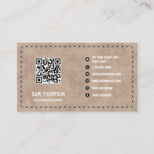 Beige Suede Leather Business QR-kod Visitkort