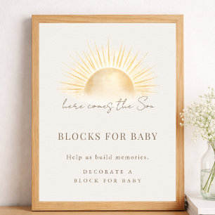 Beige Sun Pojke Baby Shower Block för Bebis Skylt