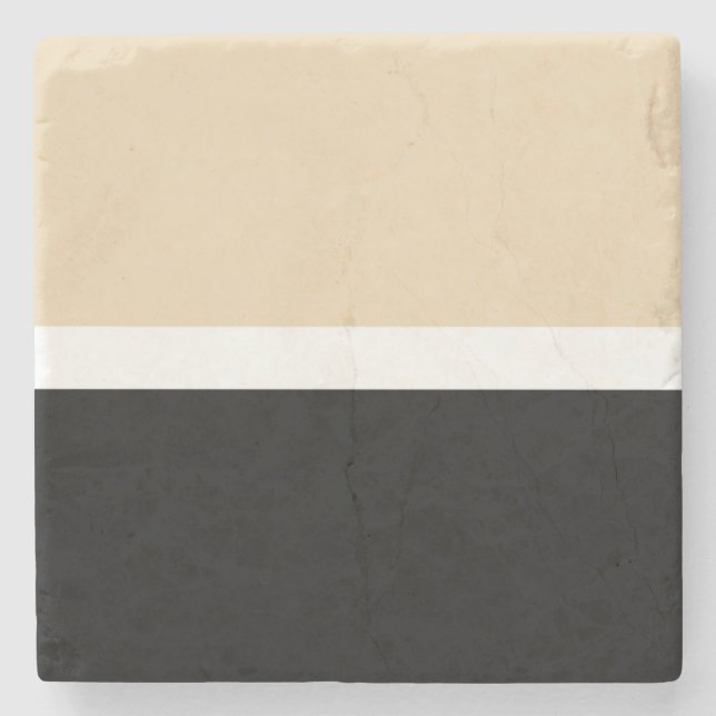 Beige Svart Abstrakt Rand Stenunderlägg (Framsidan)