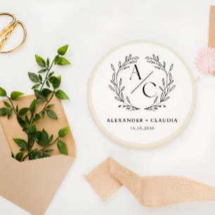 Beige & Svart Elegant Personligt Brölloppslogotyp Runt Klistermärke
