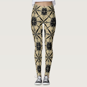 Beige Svart Geometriskt Mönster Present För Stil Leggings