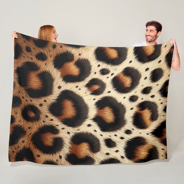 Beige & svart leopardpälsdjurspetsar  fleecefilt (På plats)