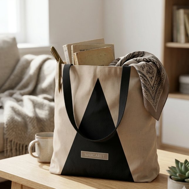 Beige svart modern minimalist handväska tygkasse (Skapare uppladdad)