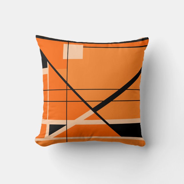 Beige, svart, Orange Geometrisk Abstrakt i bakgrun Kudde (Framsida)