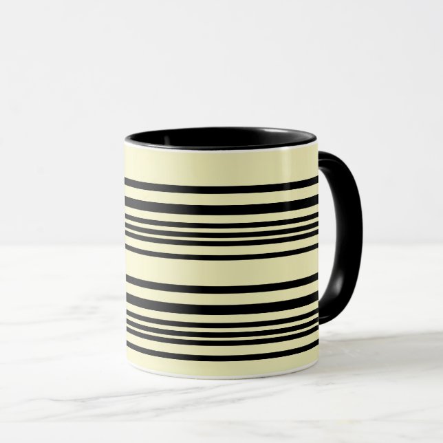 Beige & Svart Randig Mugg — Lugn, Chic, Tidlös (Framsida höger)