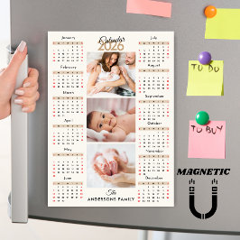 Beige Svart Röd 2026 Kalender Fotokollage Magnet