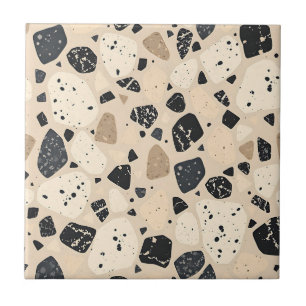Beige Svart Terrazzo Mönster Neutral Abstrakt Kakelplatta