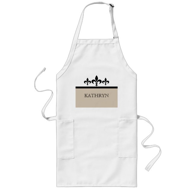 Beige Swanky Fleur De Lis Apron Långt Förkläde (Framsidan)