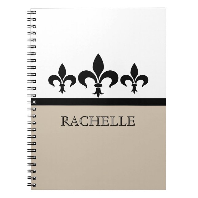 Beige Swanky Fleur De Lis bärbar dator Anteckningsbok Med Spiral (Framsidan)