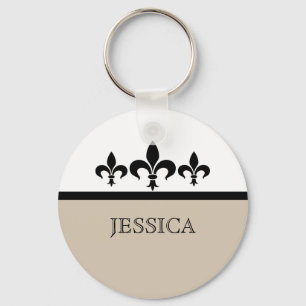 Beige Swanky Fleur De Lis Keychain Nyckelring