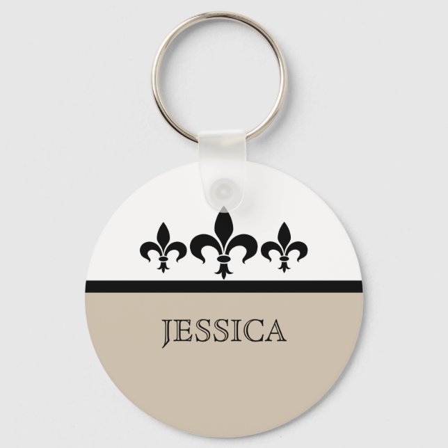 Beige Swanky Fleur De Lis Keychain Nyckelring (Framsida)