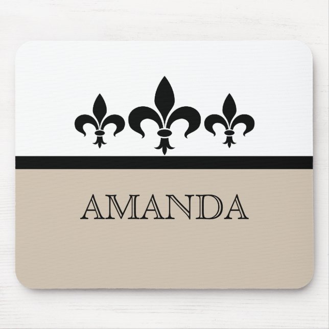 Beige Swanky Fleur De Lis Mousepad Musmatta (Framsidan)