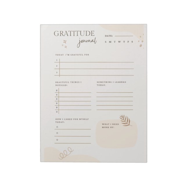 Beige Tacksamhetsdagbok Wellness Mindfulness Prese Anteckningsblock (Roterad)