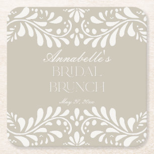 Beige Talavera-kakel Spansk Fiesta Bröllopsbrunch Underlägg Papper Kvadrat