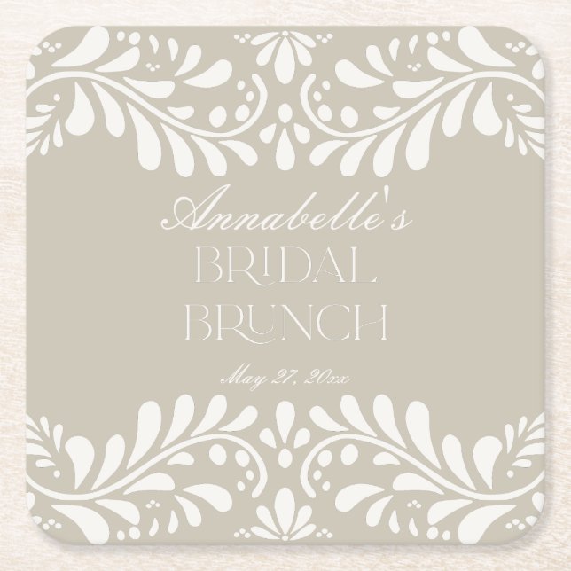 Beige Talavera-kakel Spansk Fiesta Bröllopsbrunch Underlägg Papper Kvadrat (Framsidan)