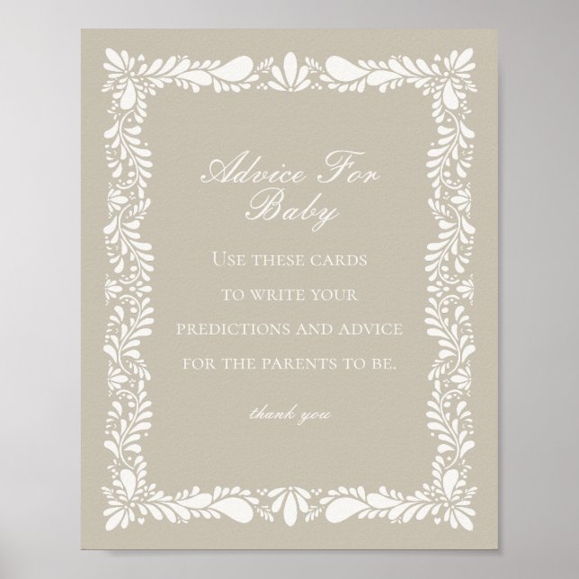 Beige Talavera Tile Advice for Baby Shower Game Poster (Framsidan)