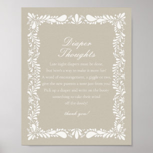 Beige Talavera Tile Diaper Thoughts Baby Shower Poster