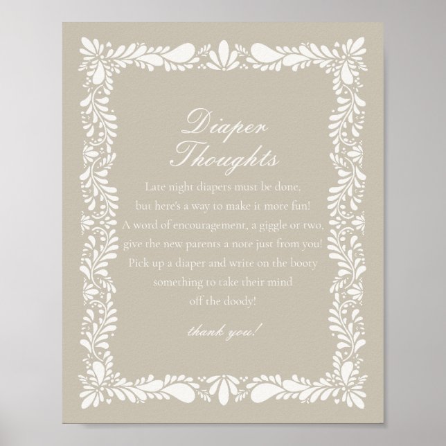 Beige Talavera Tile Diaper Thoughts Baby Shower Poster (Framsidan)