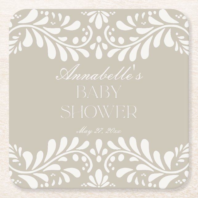 Beige Talavera Tile Spain Fiesta Baby Shower Underlägg Papper Kvadrat (Framsidan)
