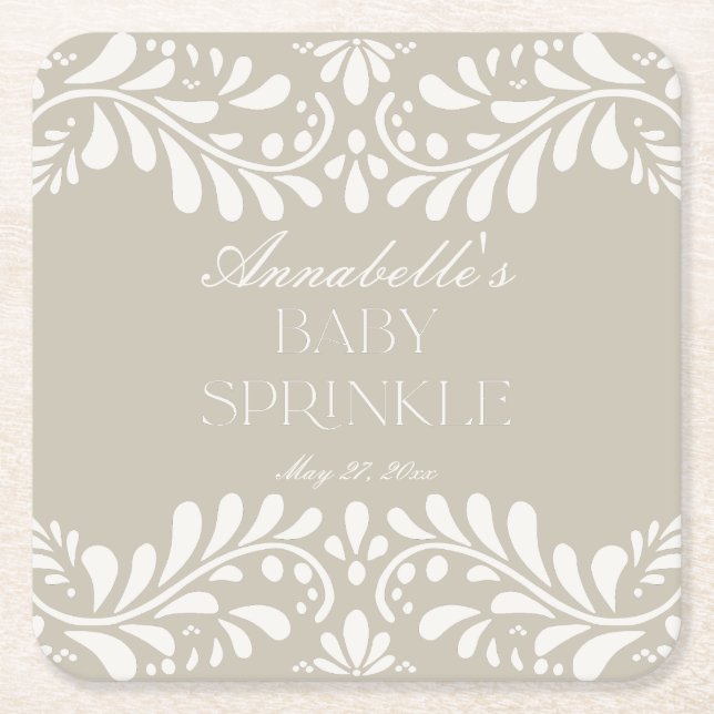 Beige Talavera Tile Spain Fiesta Baby Sprinkle Underlägg Papper Kvadrat (Framsidan)