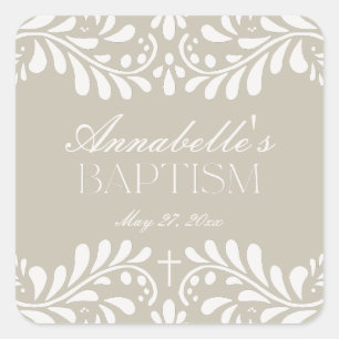 Beige Talavera Tile Spain Fiesta Baptism Favor Fyrkantigt Klistermärke