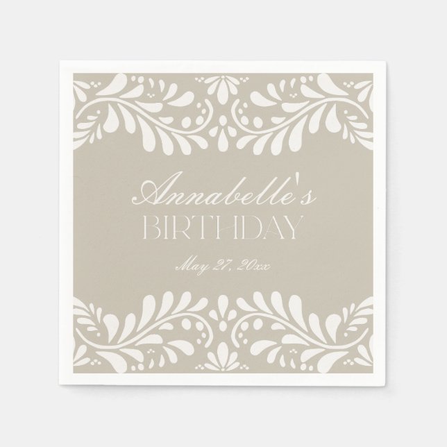 Beige Talavera Tile Spain Fiesta Birthday Pappersservett (Framsidan)