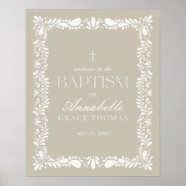 Beige Talavera Tile Spanska fiesta Baptism Välkoms Poster
