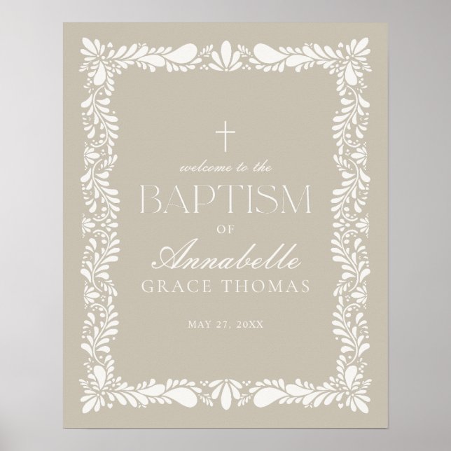 Beige Talavera Tile Spanska fiesta Baptism Välkoms Poster (Framsidan)