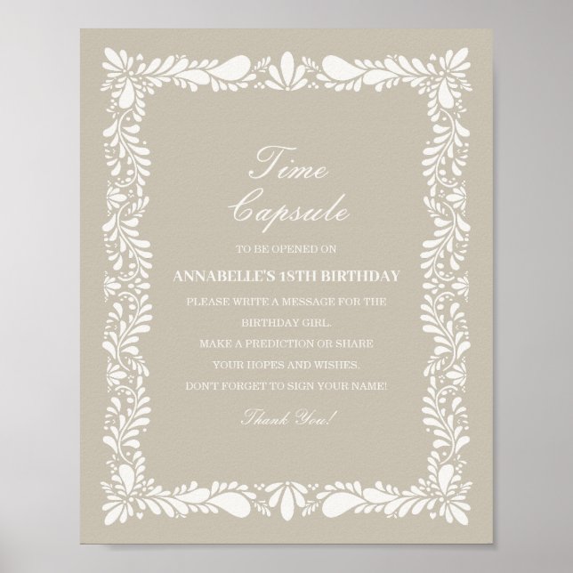 Beige Talavera Tile Time Capsule Birthday Game Poster (Framsidan)