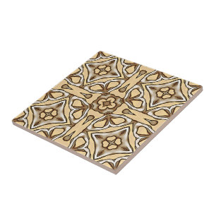 Beige Tan Brown Taupe Ivory Ethnic Tribe Art Kakelplatta