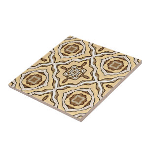 Beige Tan Brown Taupe Ivory Ethnic Tribe Art Kakelplatta